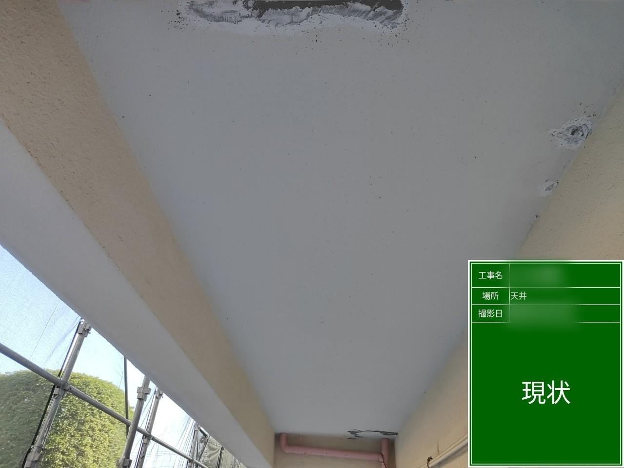東京都府中市　外壁塗装工事　天井の中塗り〜上塗り