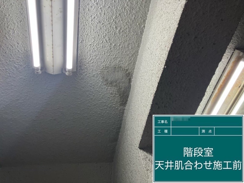 東京都府中市|階段室 天井の塗装と照明器具交換を行いました